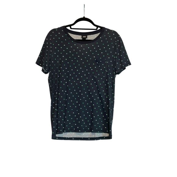 H & M blue green polka dot short sleeves t shirt size Small - Picture 7 of 7